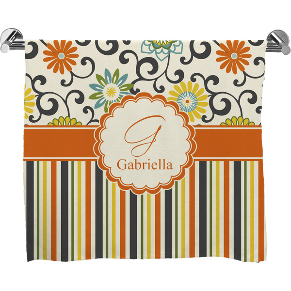 Custom Swirls, Floral & Stripes Bath Towel (Personalized)