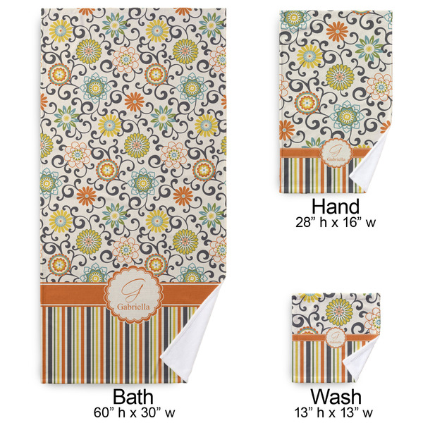 Swirls, Floral & Stripes Bath Towel Sets - 3-piece - Approval