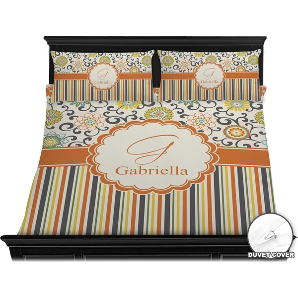 Swirls, Floral & Stripes Bedding Set (King) - Duvet