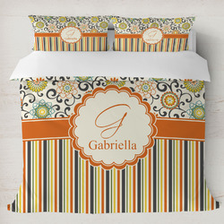 Swirls, Floral & Stripes Duvet Cover Set - King (Personalized)