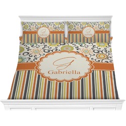 Swirls, Floral & Stripes Comforter Set - King (Personalized)