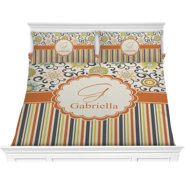 Custom Swirls, Floral & Stripes Comforter Set - King (Personalized)