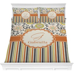 Swirls, Floral & Stripes Comforter Set - Full / Queen (Personalized)