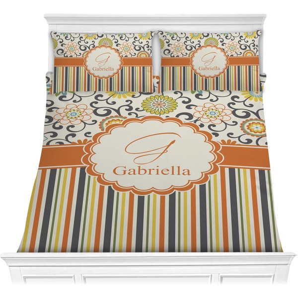 Custom Swirls, Floral & Stripes Comforter Set - Full / Queen (Personalized)