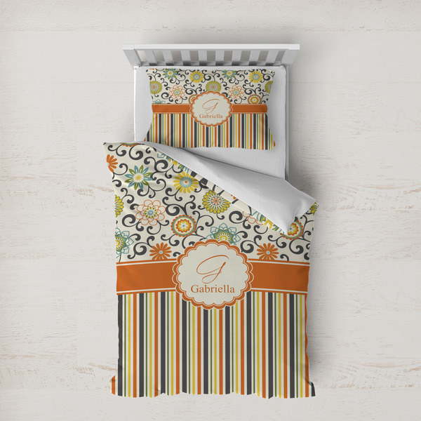 Custom Swirls, Floral & Stripes Duvet Cover Set - Twin XL (Personalized)