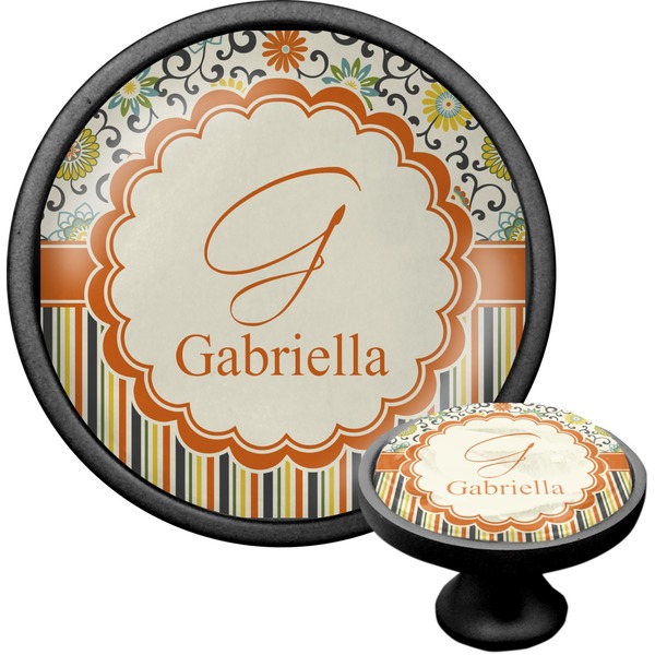 Custom Swirls, Floral & Stripes Cabinet Knob (Black) (Personalized)