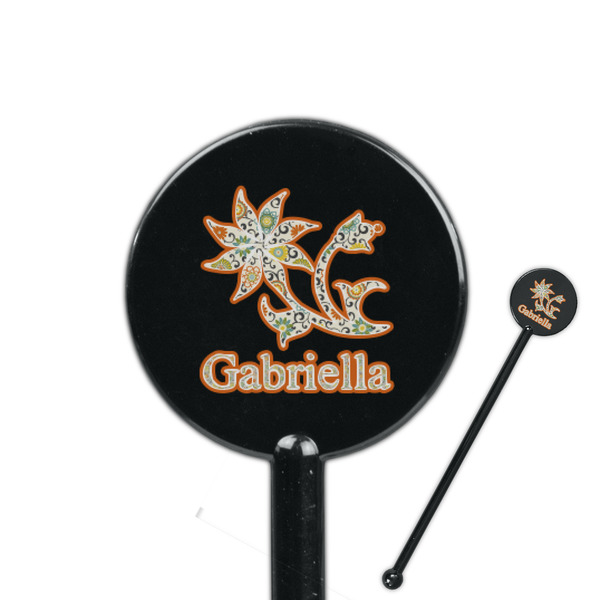 Custom Swirls, Floral & Stripes 5.5" Round Plastic Stir Sticks - Black - Single Sided (Personalized)
