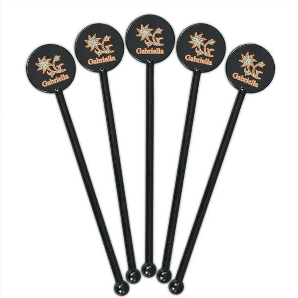 Swirls, Floral & Stripes Black Plastic 5.5" Stir Stick - Round - Fan View