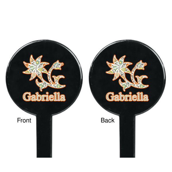 Swirls, Floral & Stripes Black Plastic 7" Stir Stick - Double Sided - Round - Front & Back