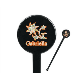Swirls, Floral & Stripes 7" Round Plastic Stir Sticks - Black - Single Sided (Personalized)