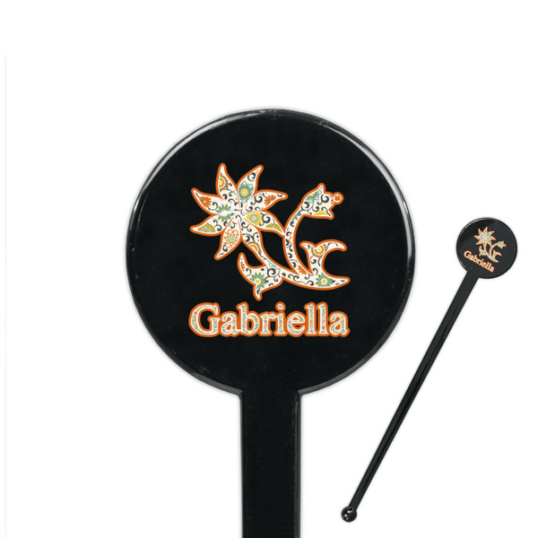 Custom Swirls, Floral & Stripes 7" Round Plastic Stir Sticks - Black - Single Sided (Personalized)