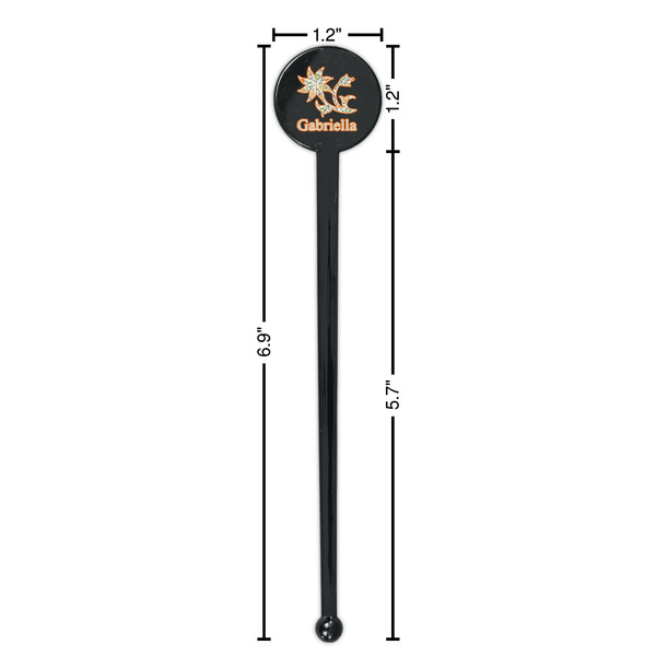 Swirls, Floral & Stripes Black Plastic 7" Stir Stick - Round - Dimensions