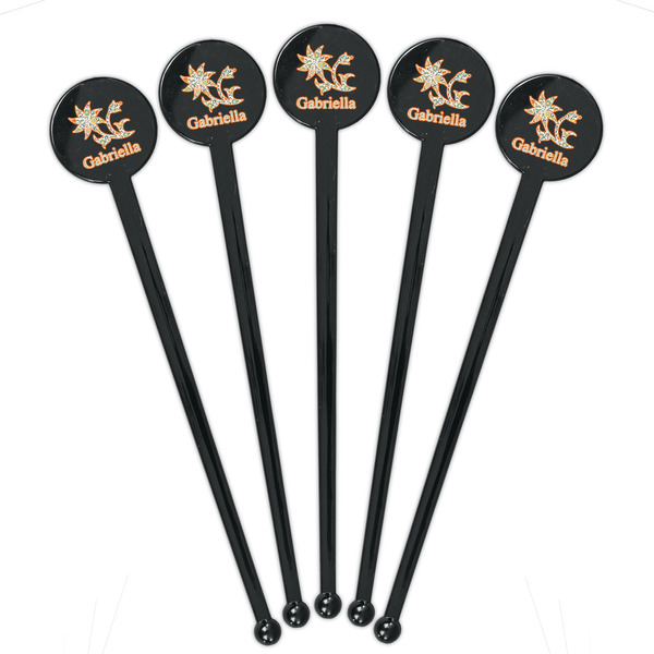 Swirls, Floral & Stripes Black Plastic 7" Stir Stick - Round - Fan View