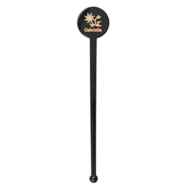 Swirls, Floral & Stripes Black Plastic 7" Stir Stick - Round - Single Stick
