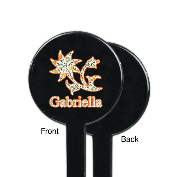 Swirls, Floral & Stripes Black Plastic 7" Stir Stick - Single Sided - Round - Front & Back