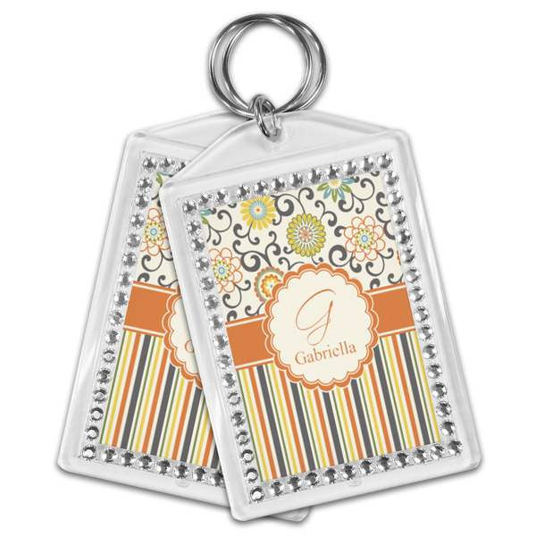 Swirls, Floral & Stripes Bling Keychain - MAIN
