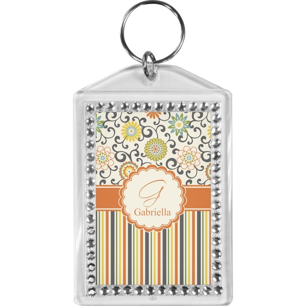 Custom Swirls, Floral & Stripes Bling Keychain (Personalized)