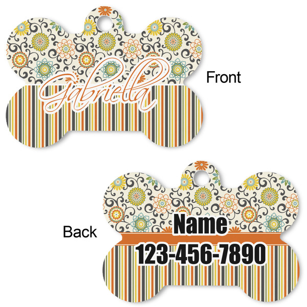Swirls, Floral & Stripes Bone Shaped Dog ID Tag - Large - Approval