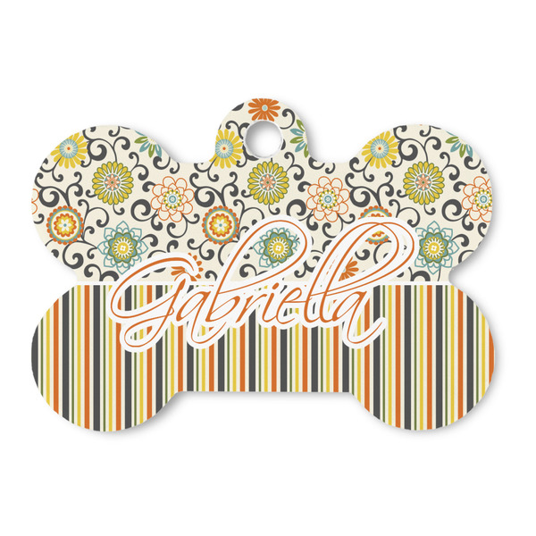 Custom Swirls, Floral & Stripes Bone Shaped Dog ID Tag (Personalized)