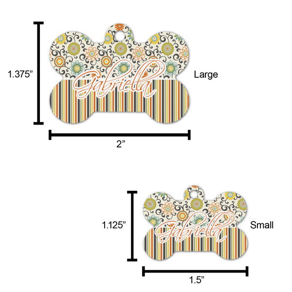 Swirls, Floral & Stripes Bone Shaped Dog ID Tag - Large - Scale