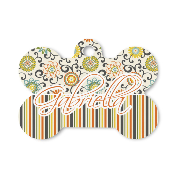 Custom Swirls, Floral & Stripes Bone Shaped Dog ID Tag - Small (Personalized)
