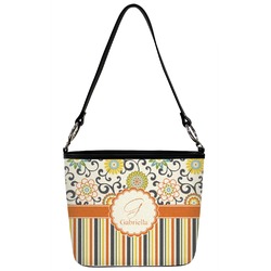 Swirls, Floral & Stripes Bucket Bag w/ Genuine Leather Trim (Personalized)