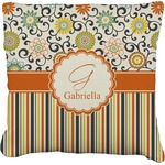 Swirls, Floral & Stripes Faux-Linen Throw Pillow 16" (Personalized)