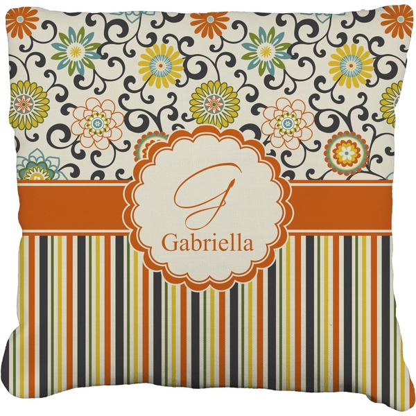 Custom Swirls, Floral & Stripes Faux-Linen Throw Pillow 16" (Personalized)