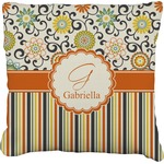 Swirls, Floral & Stripes Faux-Linen Throw Pillow 18" (Personalized)