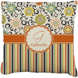 Swirls, Floral & Stripes Faux-Linen Throw Pillow 20" (Personalized)