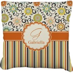 Swirls, Floral & Stripes Faux-Linen Throw Pillow (Personalized)
