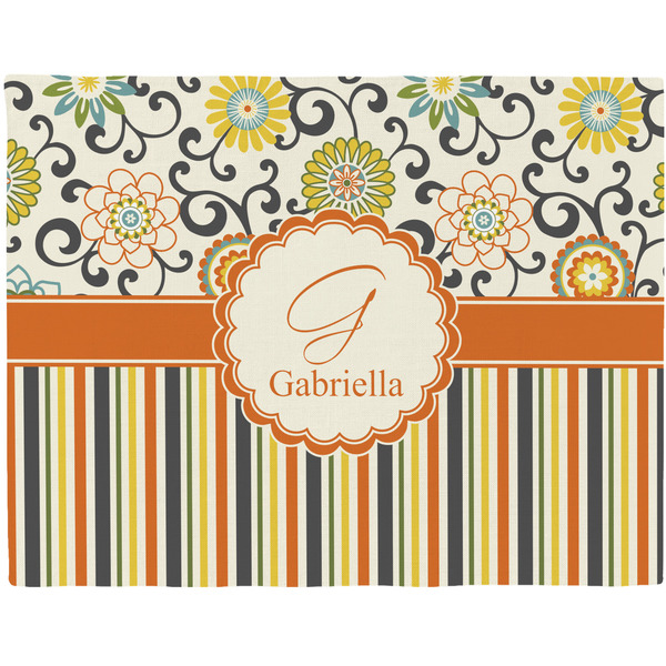 Custom Swirls, Floral & Stripes Woven Fabric Placemat - Twill w/ Name and Initial