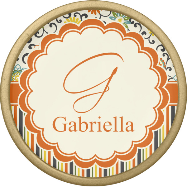 Swirls, Floral & Stripes Cabinet Knob - Gold - Front