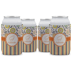 Swirls, Floral & Stripes Can Cooler (12 oz) - Set of 4 w/ Name and Initial