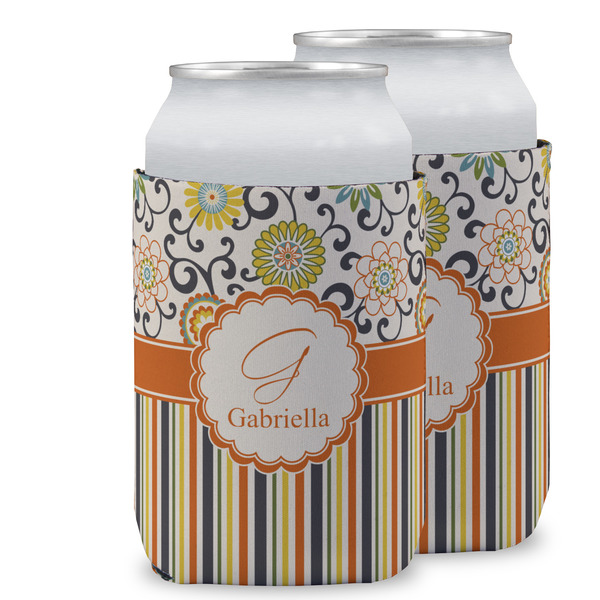 Custom Swirls, Floral & Stripes Can Cooler (12 oz) w/ Name and Initial