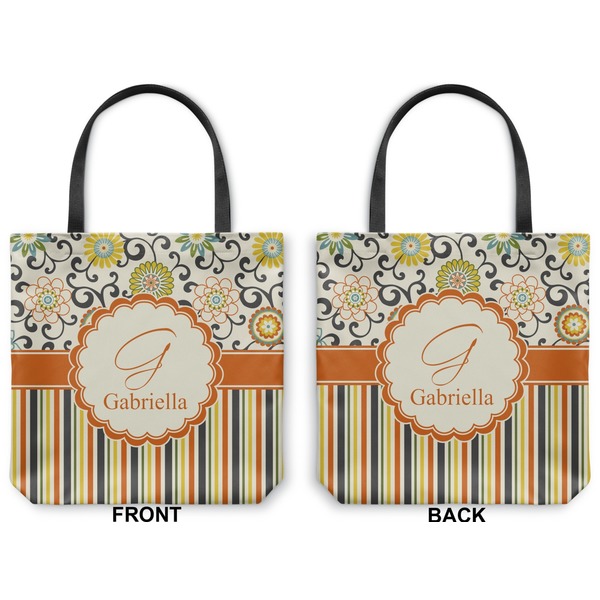 Swirls, Floral & Stripes Canvas Tote - Front and Back