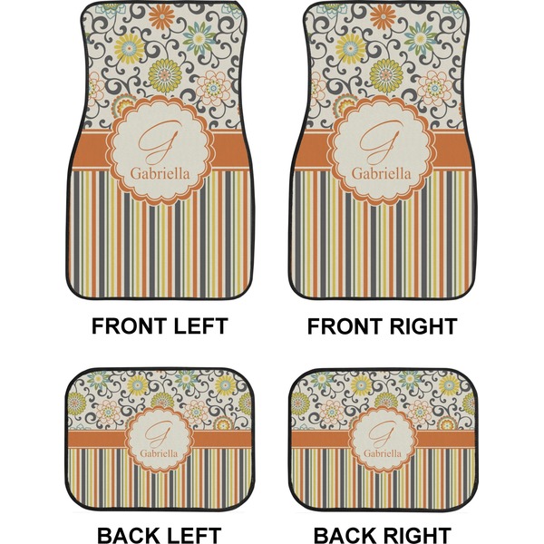 Swirls, Floral & Stripes Car Floor Mats Set (2F + 2B)