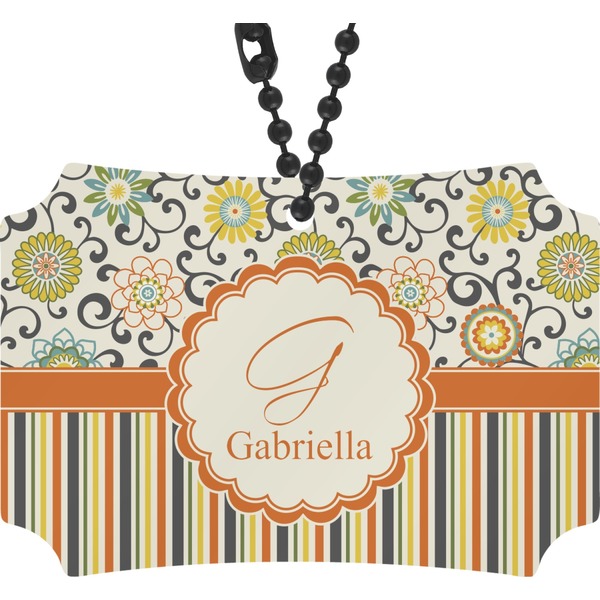 Custom Swirls, Floral & Stripes Rear View Mirror Ornament (Personalized)