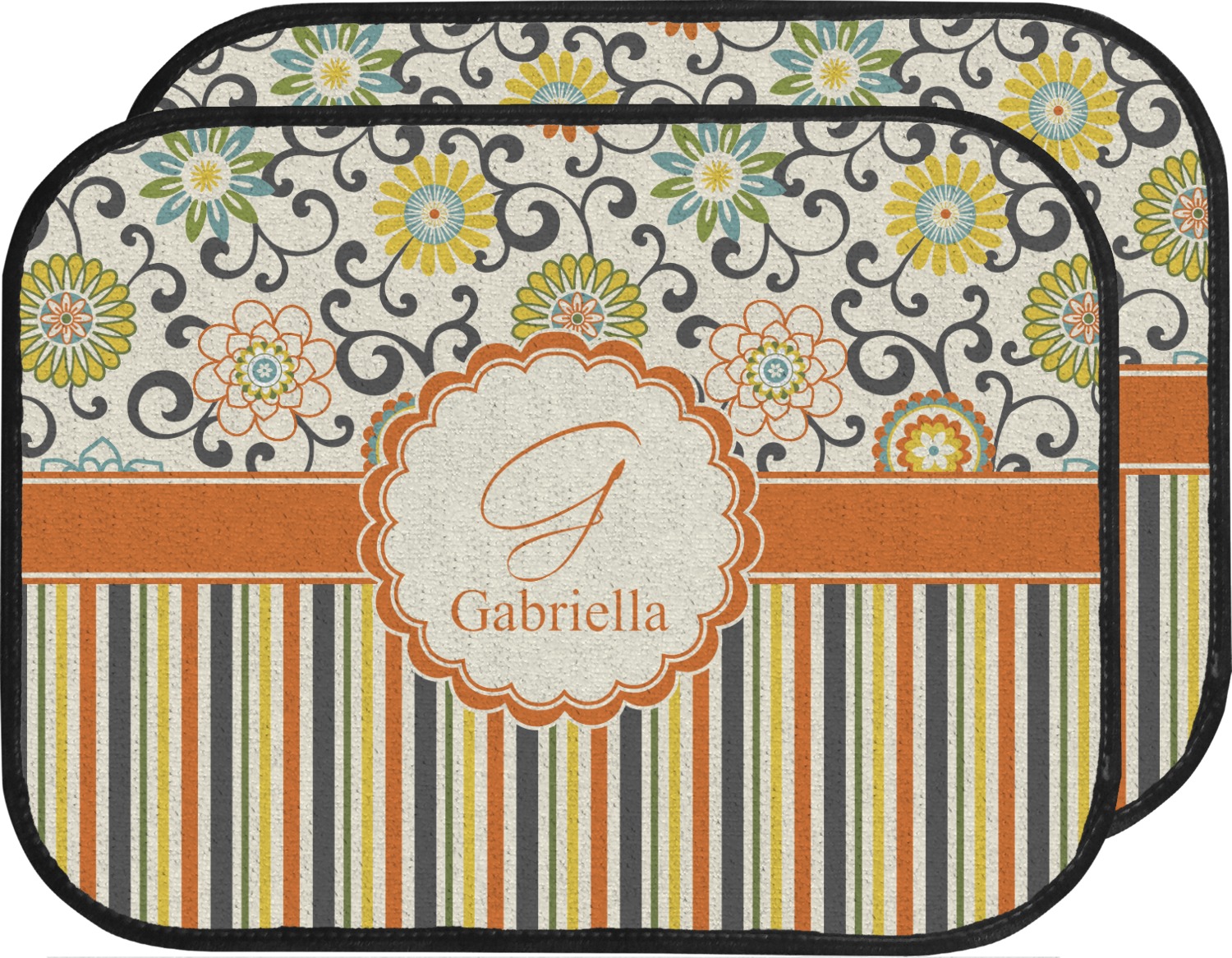 Custom Swirls, Floral & Stripes Car Floor Mats Set 2 Front & 2 Back