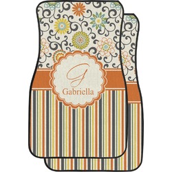 Swirls, Floral & Stripes Car Floor Mats (Front Seat) (Personalized)