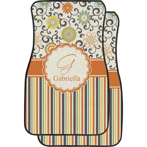 Custom Swirls, Floral & Stripes Car Floor Mats (Front Seat) (Personalized)