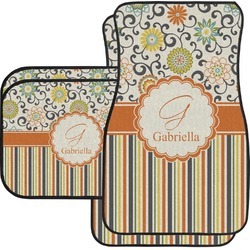 Swirls, Floral & Stripes Car Floor Mats Set - 2 Front & 2 Back (Personalized)