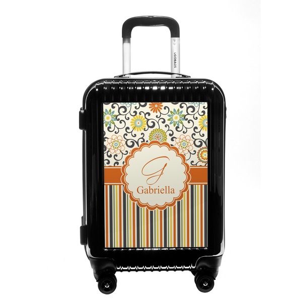 Custom Swirls, Floral & Stripes Carry On Hard Shell Suitcase (Personalized)