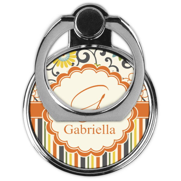 Swirls, Floral & Stripes Cell Phone Ring Stand & Holder - Front (Collapsed)