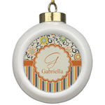 Swirls, Floral & Stripes Ceramic Ball Ornament (Personalized)