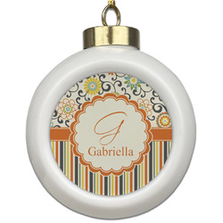 Swirls, Floral & Stripes Ceramic Ball Ornament (Personalized)