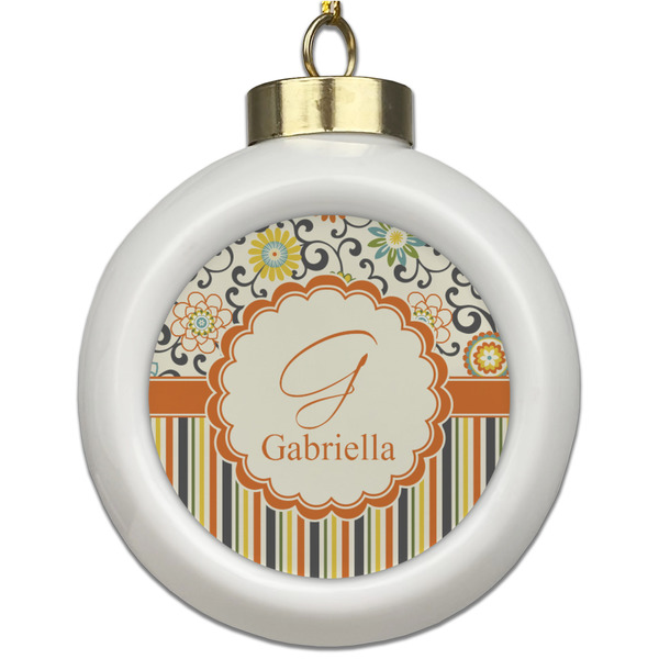 Custom Swirls, Floral & Stripes Ceramic Ball Ornament (Personalized)