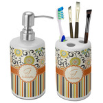 Swirls, Floral & Stripes Ceramic Bathroom Accessories Set (Personalized)