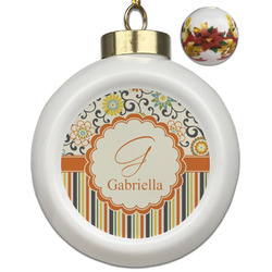 Swirls, Floral & Stripes Ceramic Ball Ornaments - Poinsettia Garland (Personalized)
