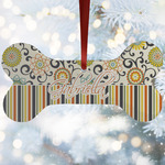 Swirls, Floral & Stripes Ceramic Dog Ornament w/ Name and Initial